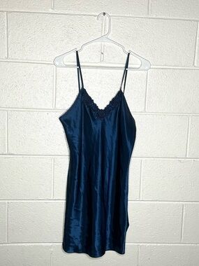 < Vintage Intimate Affair California Navy Blue Slip Dress >